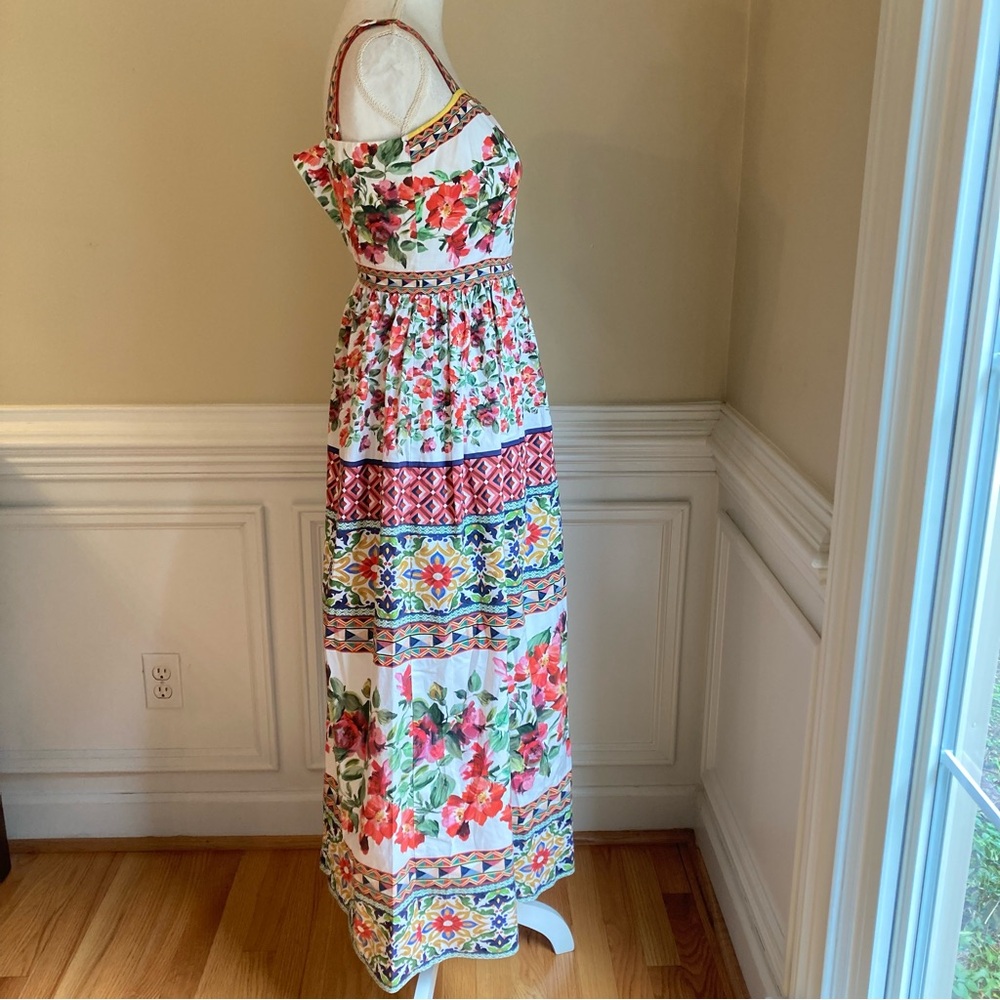 ANTONIO MELANI Natasha Pink Floral Tile Print Cotton Maxi Apron Nap Dress - Picture 3 of 10